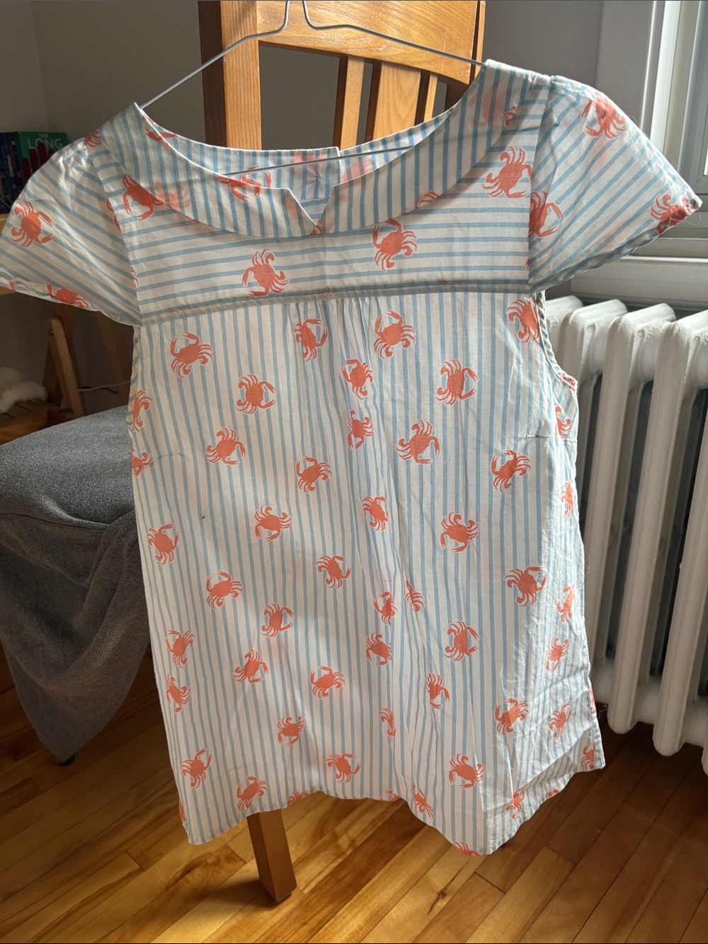 ModCloth Blue & White Striped Blouse with Coral Crab Motif